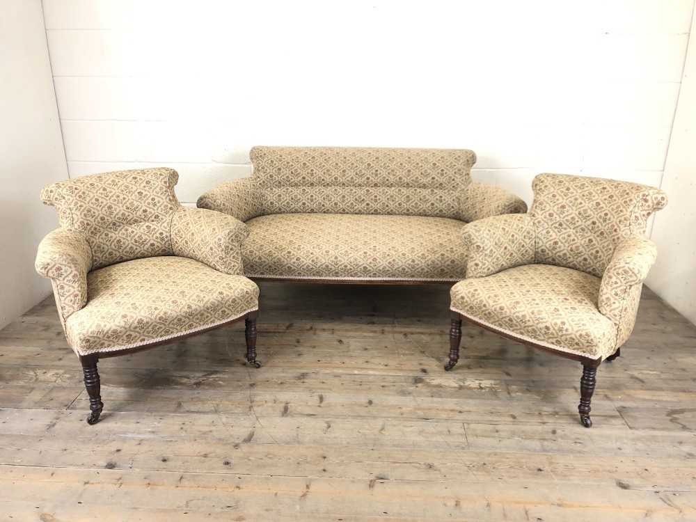 Victorian Three Piece Suite with Gold Floral Upholstery