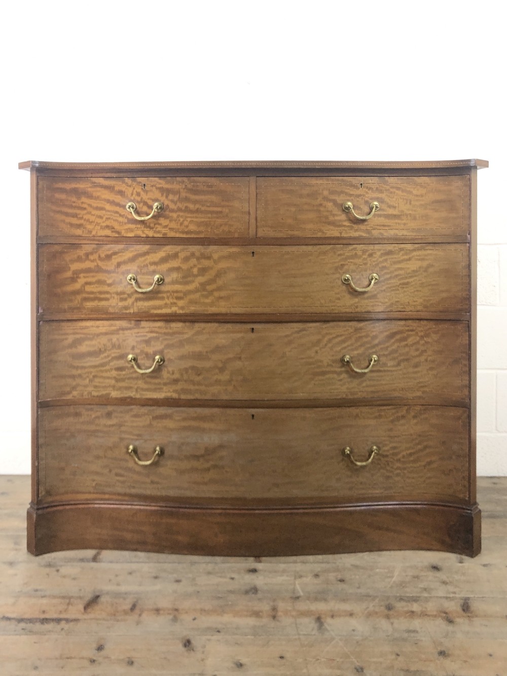 Edwardian Inlaid Mahogany Serpentine Chest of Drawers by Waring