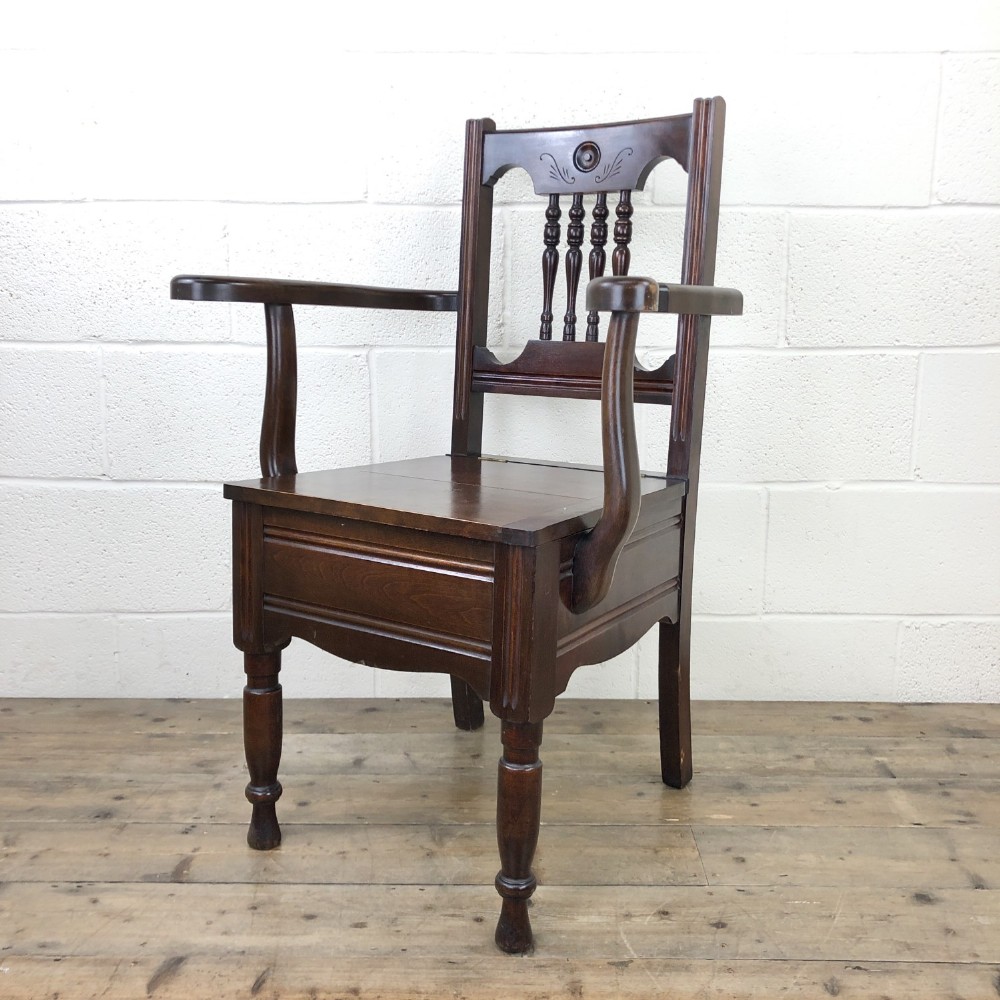Antique Edwardian Mahogany Commode Armchair