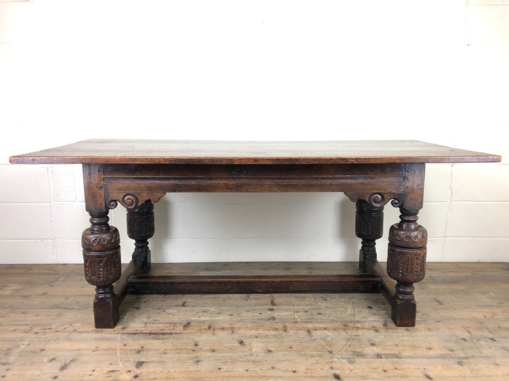 Antique Carved Oak Refectory Dining Table 