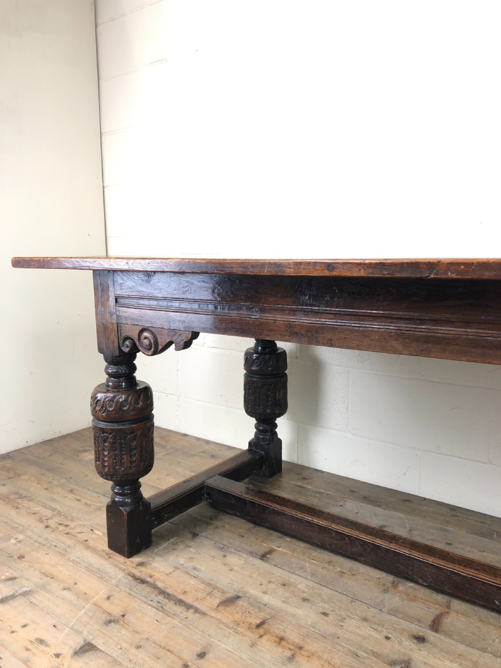 Antique Carved Oak Refectory Dining Table  View V