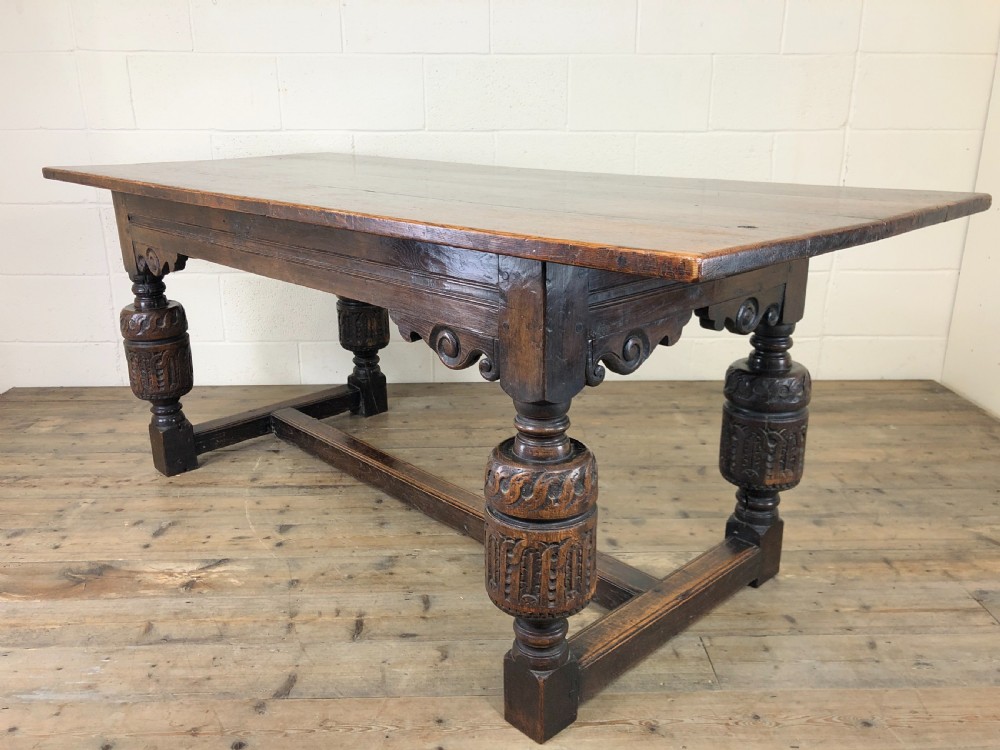Antique Carved Oak Refectory Dining Table  View VI