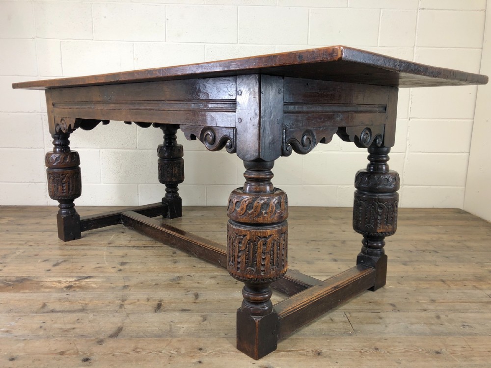 Antique Carved Oak Refectory Dining Table  View VII