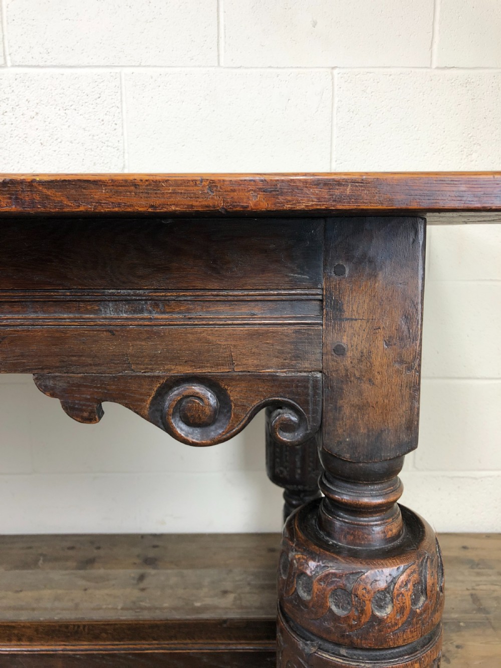 Antique Carved Oak Refectory Dining Table  View XI