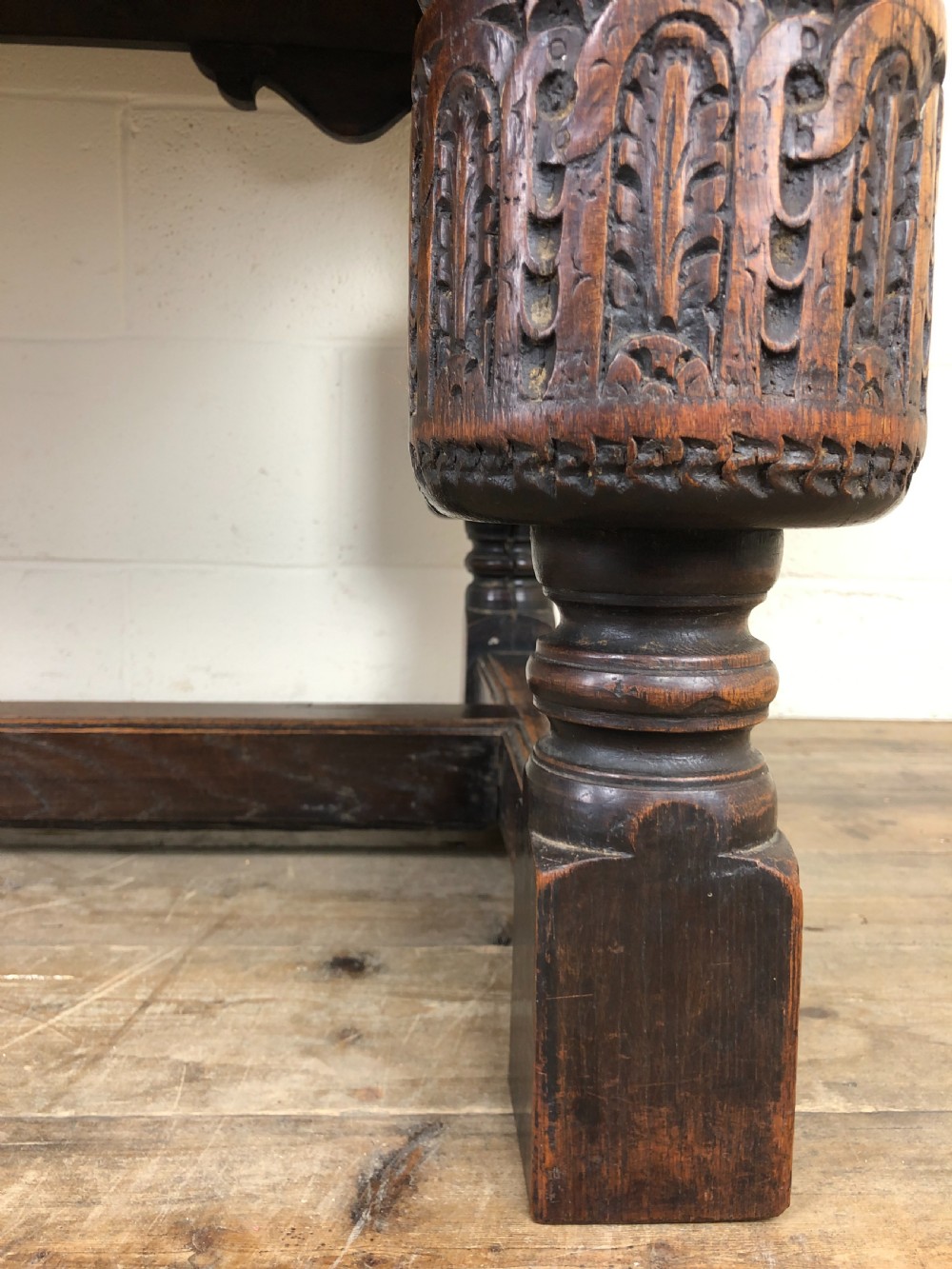 Antique Carved Oak Refectory Dining Table  View XII