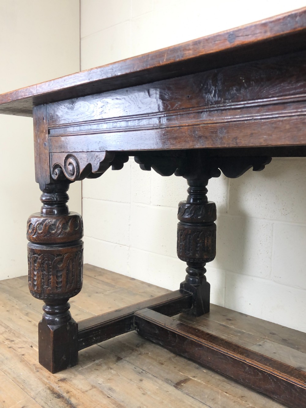 Antique Carved Oak Refectory Dining Table  View XIII