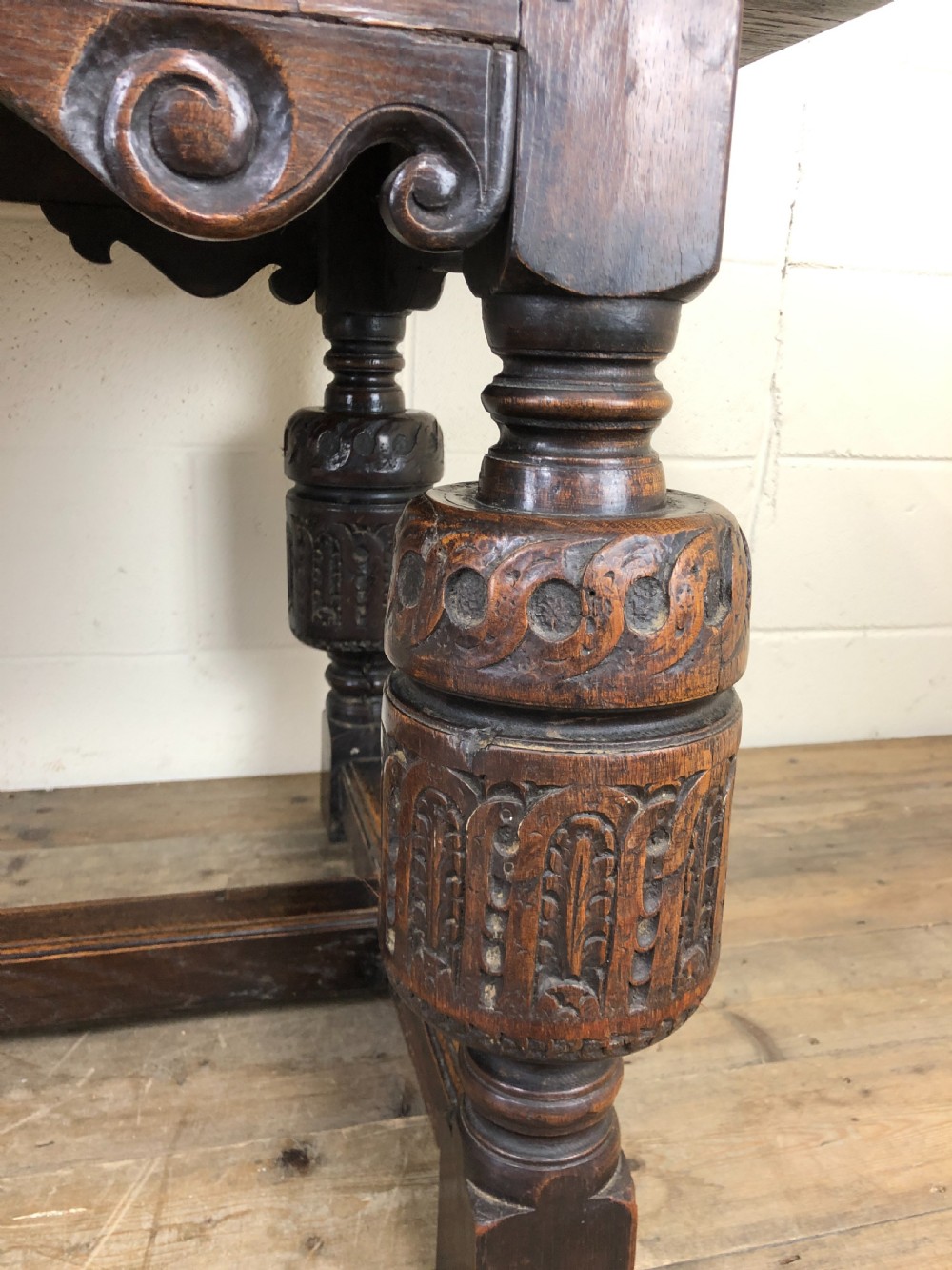 Antique Carved Oak Refectory Dining Table  View XIV