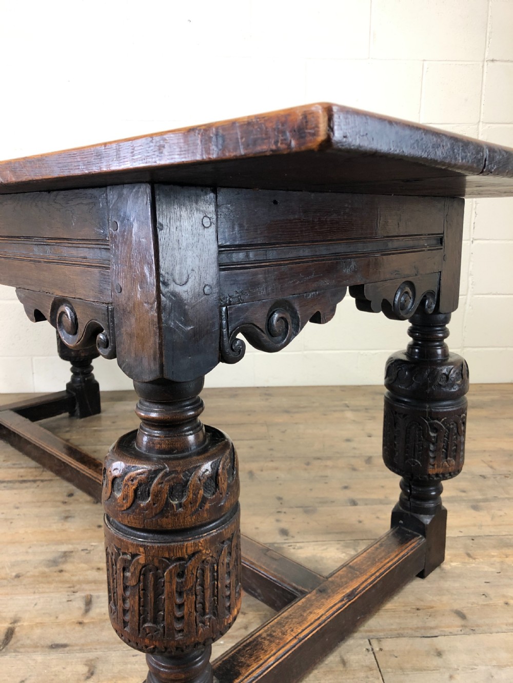 Antique Carved Oak Refectory Dining Table  View XV