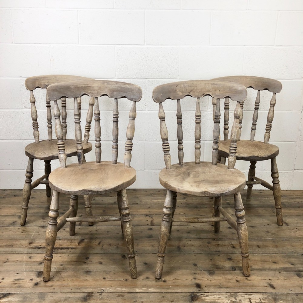 Set of Four Antique Rustic Farmhouse Kitchen Chairs