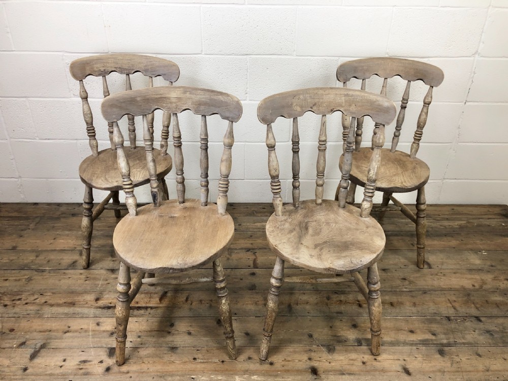 Set of Four Antique Rustic Farmhouse Kitchen Chairs View II