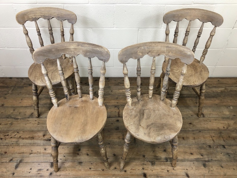 Set of Four Antique Rustic Farmhouse Kitchen Chairs View III