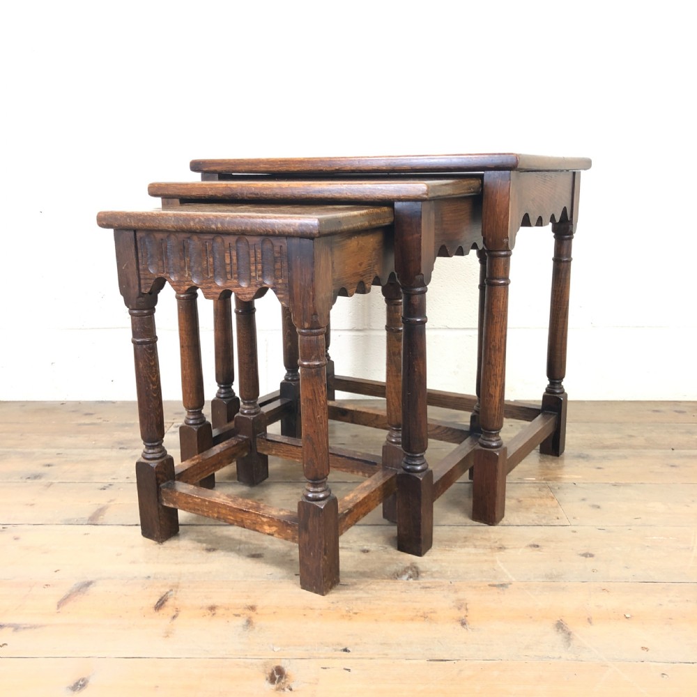 Early 20th Century Oak Nest of Three Side Tables