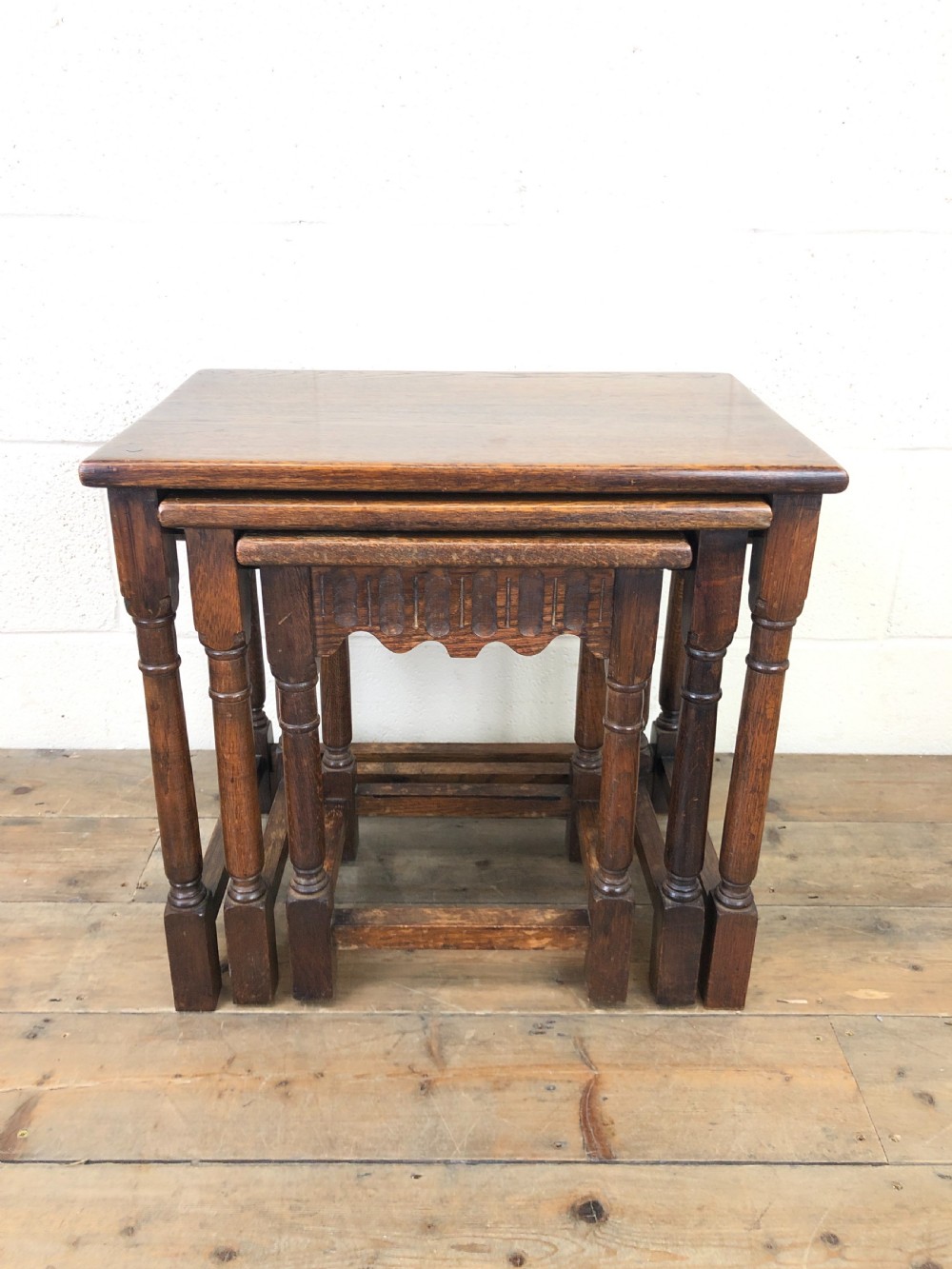 Early 20th Century Oak Nest of Three Side Tables View II