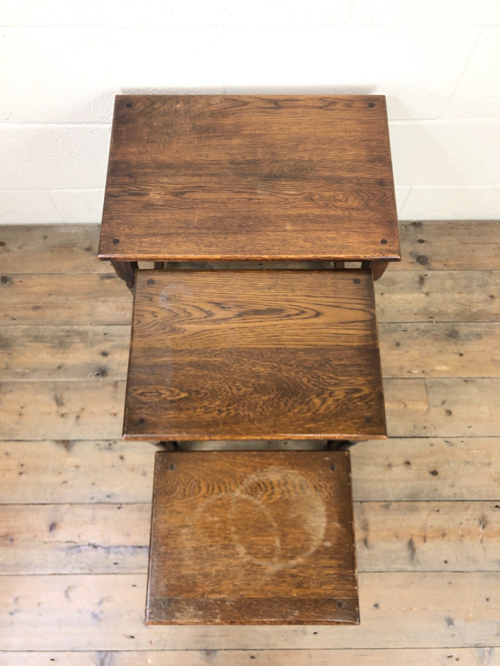 Early 20th Century Oak Nest of Three Side Tables View V