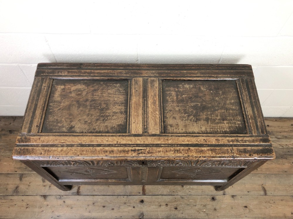 18th Century Oak Coffer with Carved Front View VI