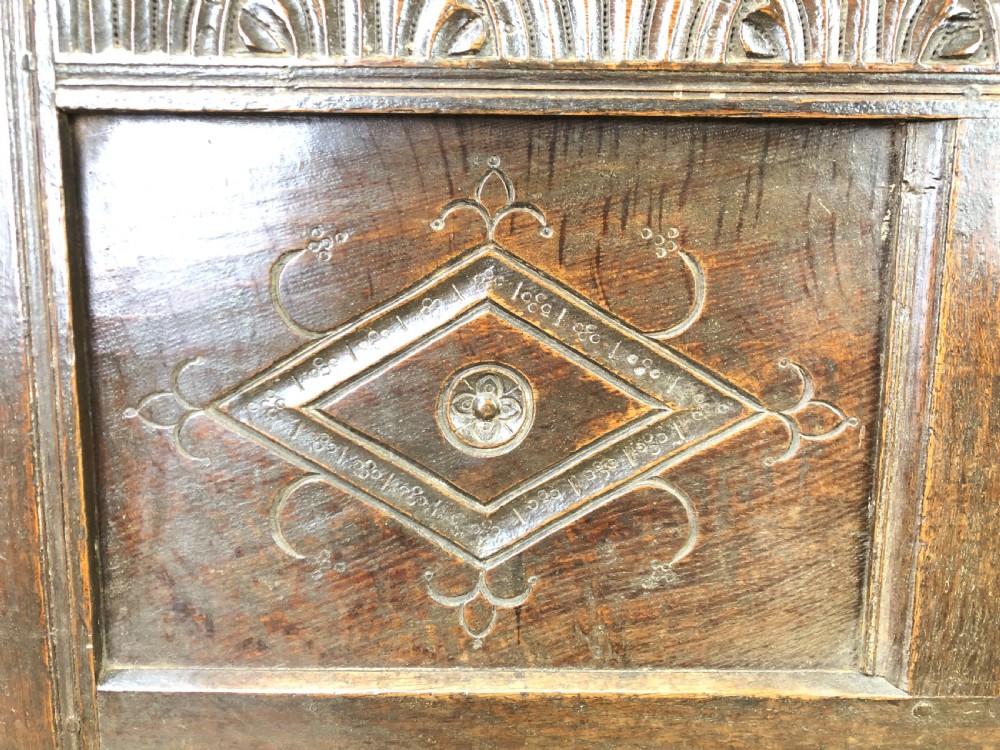 18th Century Oak Coffer with Carved Front View VII