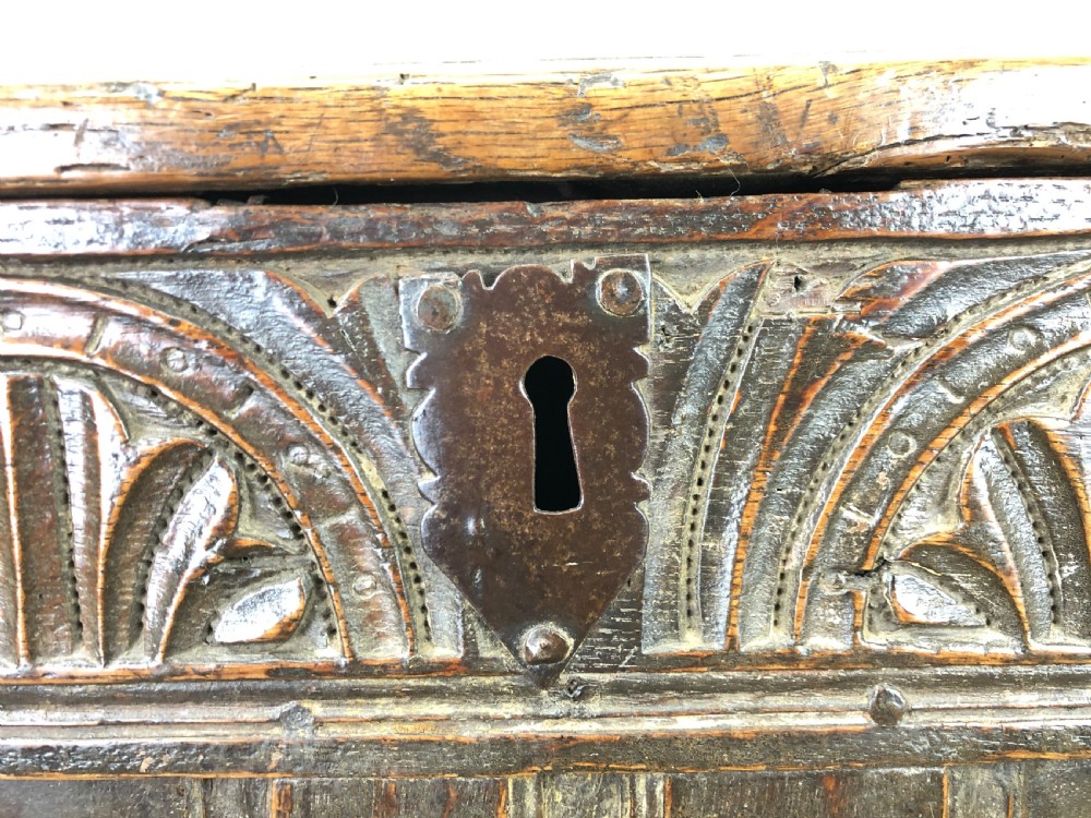18th Century Oak Coffer with Carved Front View VIII