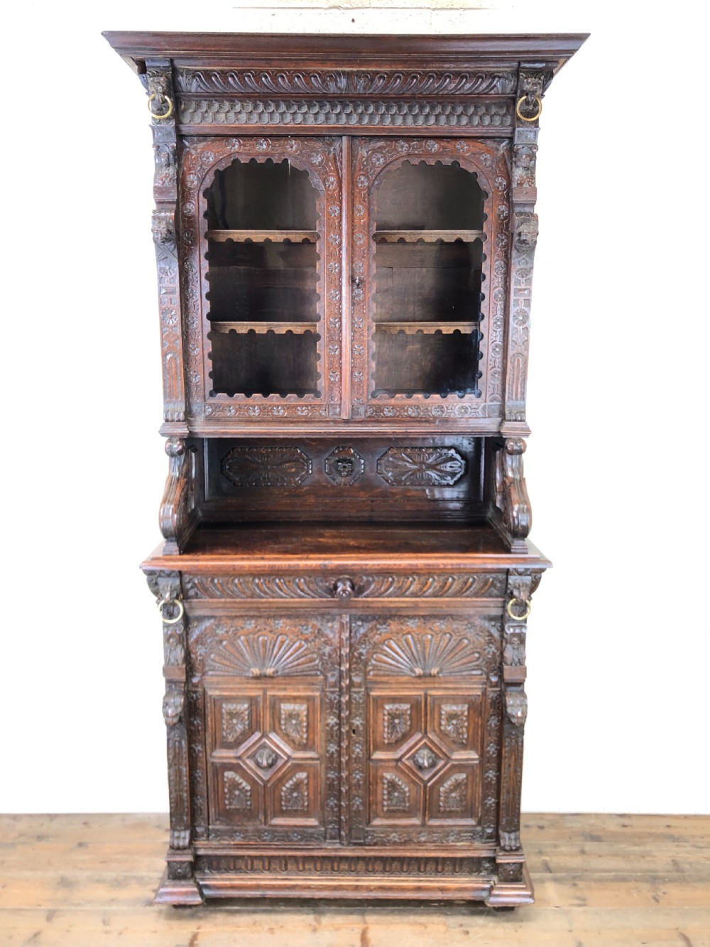 Victorian Carved Oak Glazed Cabinet