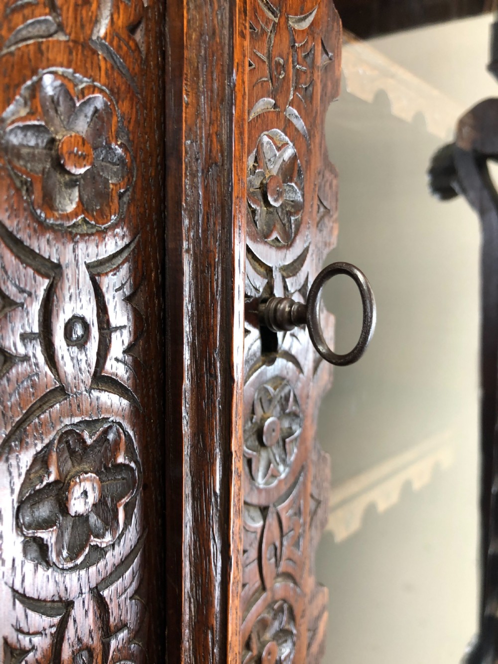 Victorian Carved Oak Glazed Cabinet View IV