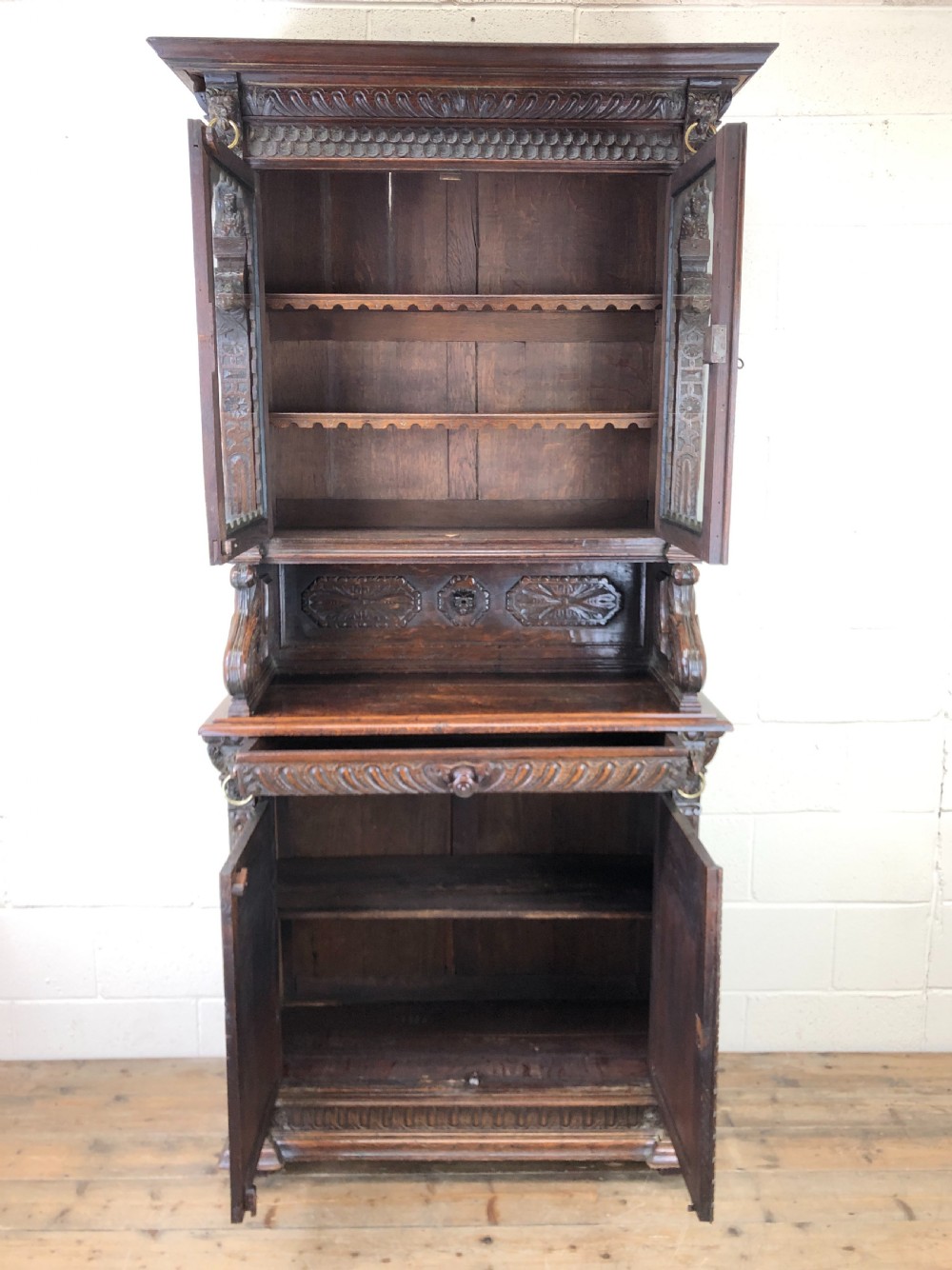 Victorian Carved Oak Glazed Cabinet View V