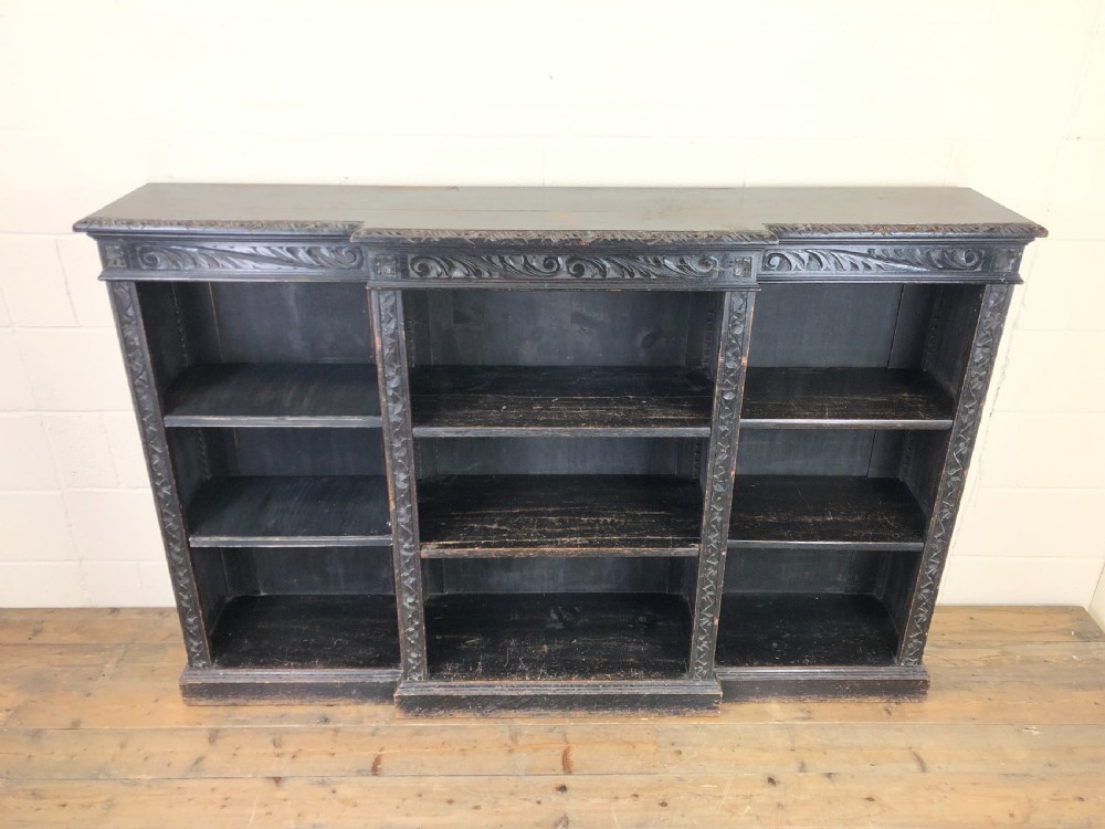 Victorian Oak Gothic Style Carved Bookcase View II