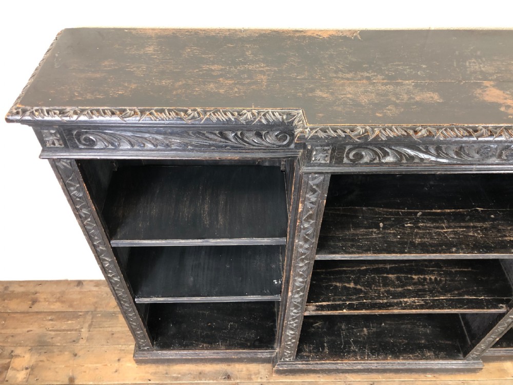 Victorian Oak Gothic Style Carved Bookcase View V