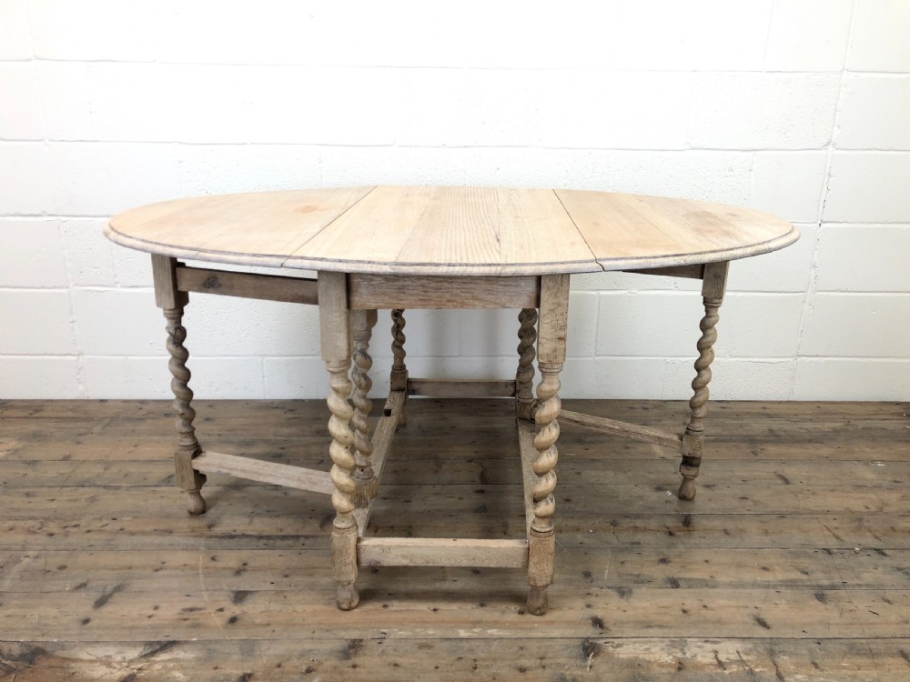 Antique Pale Oak Gateleg Table with Drop Leaf View II