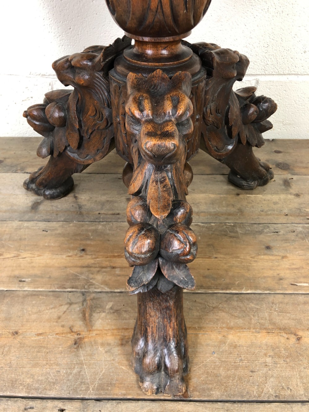 Antique Oak Centre Table with Lion Masks and Rings View III