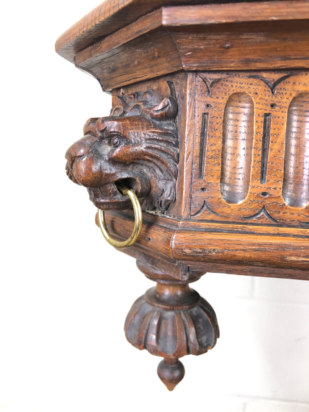 Antique Oak Centre Table with Lion Masks and Rings View IV