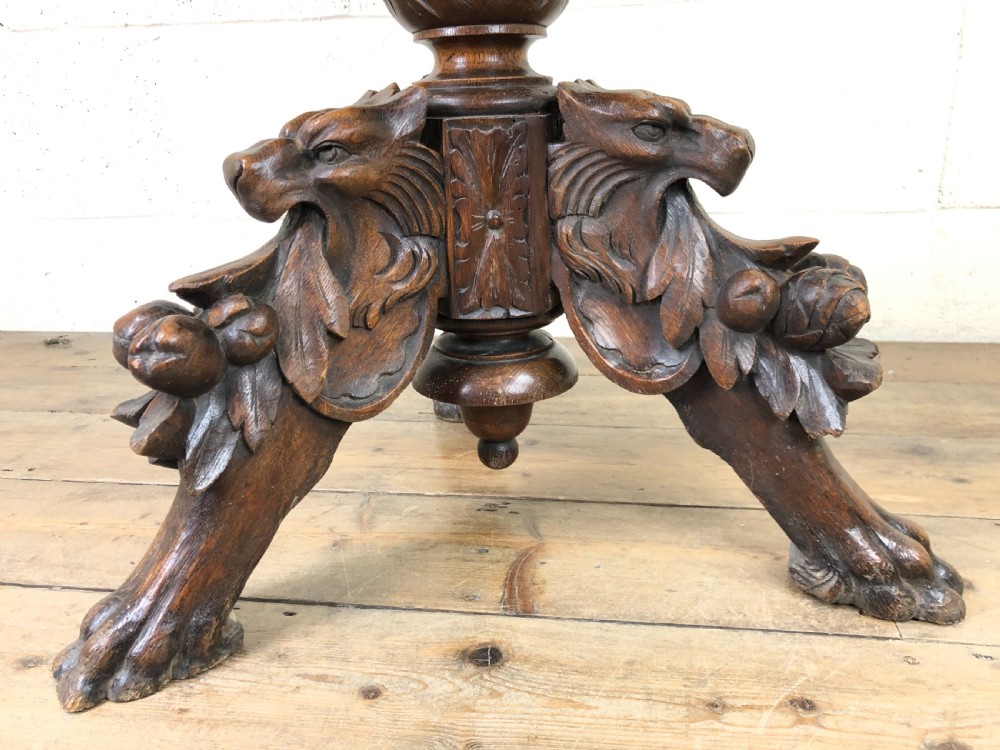 Antique Oak Centre Table with Lion Masks and Rings View VI