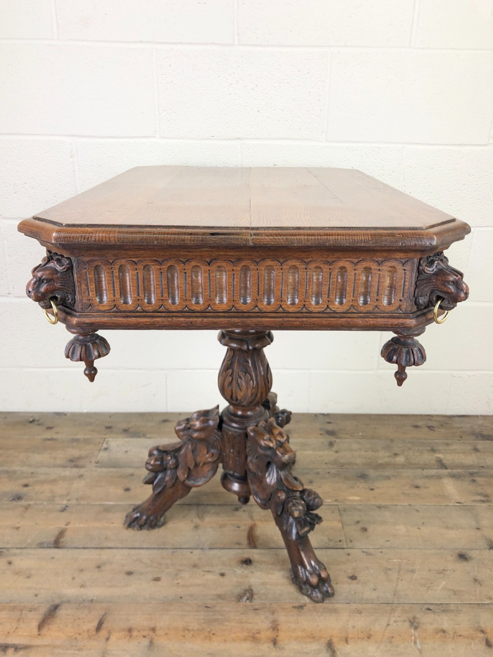Antique Oak Centre Table with Lion Masks and Rings View VIII