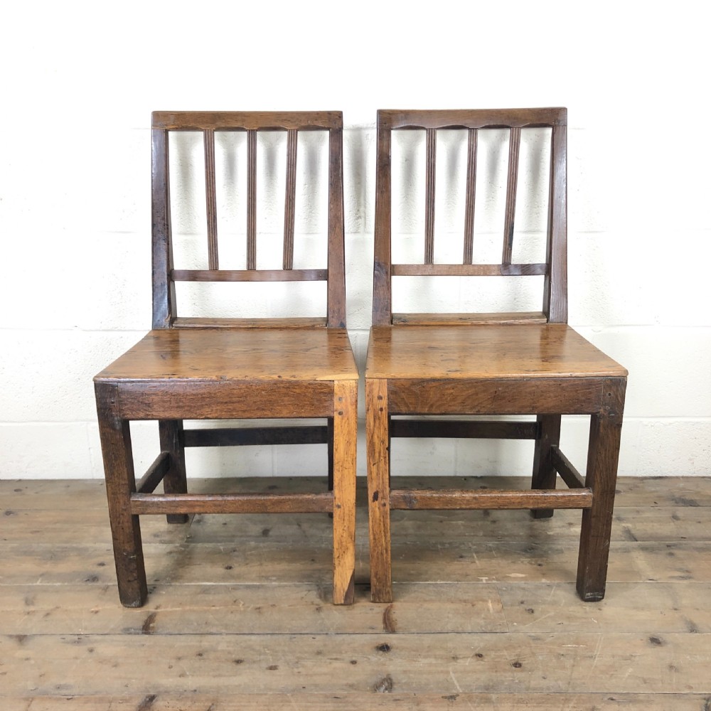 Two Antique Welsh Oak Farmhouse Kitchen Chairs
