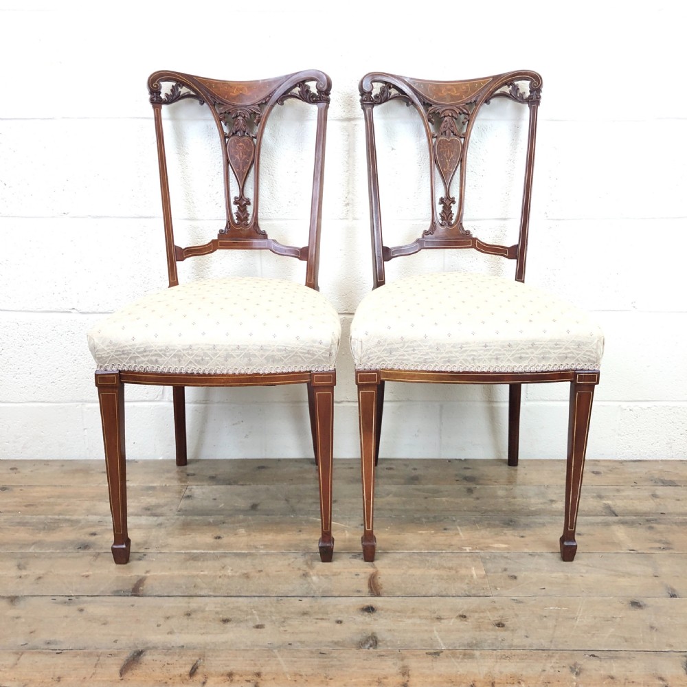 Pair of Edwardian Mahogany Dining Chairs with Inlay