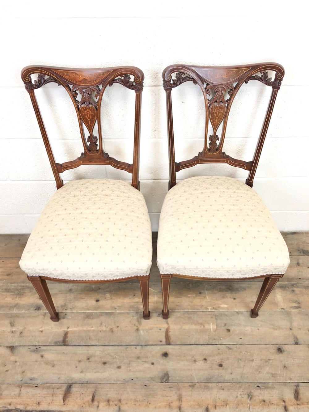 Pair of Edwardian Mahogany Dining Chairs with Inlay View II