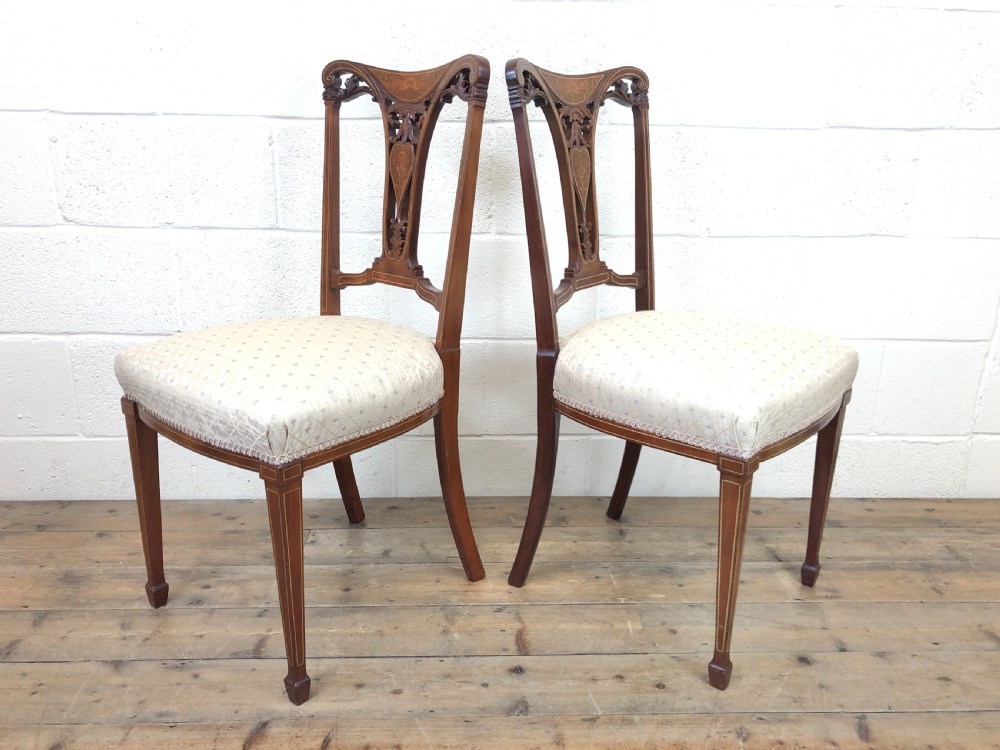 Pair of Edwardian Mahogany Dining Chairs with Inlay View III