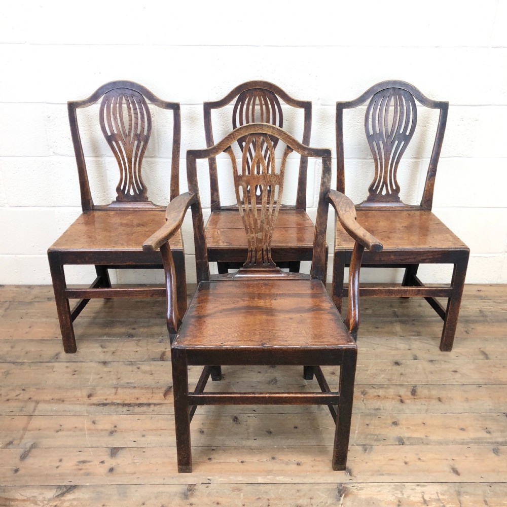 Set of Four 19th Century Welsh Oak Camel Back Farmhouse Chairs