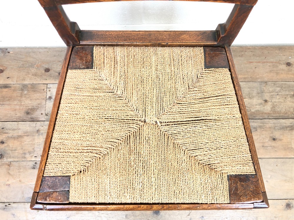 Antique Elm Rocking Chair with Rush Seat View IV
