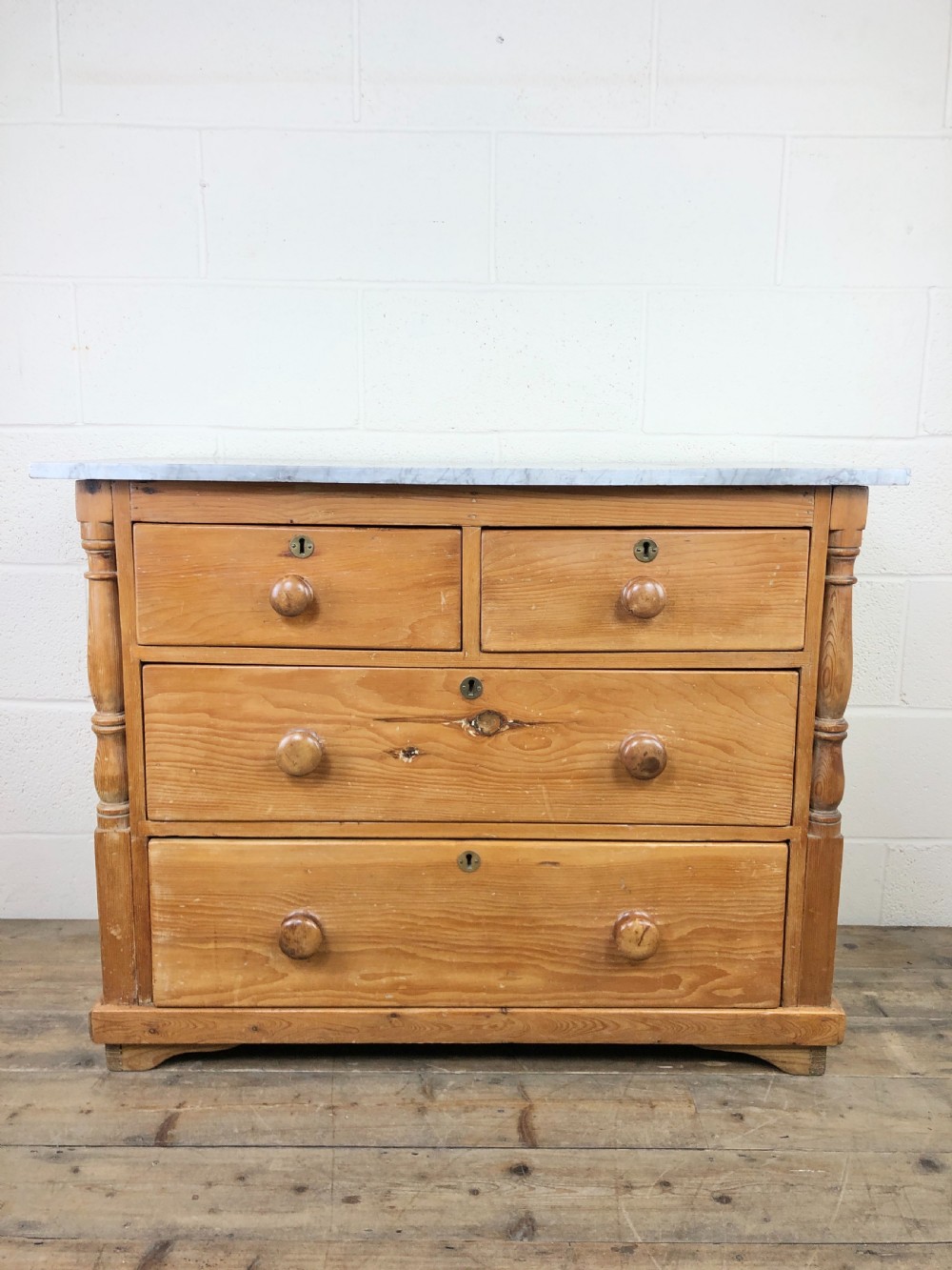Antique Pine and Marble Chest of Drawers