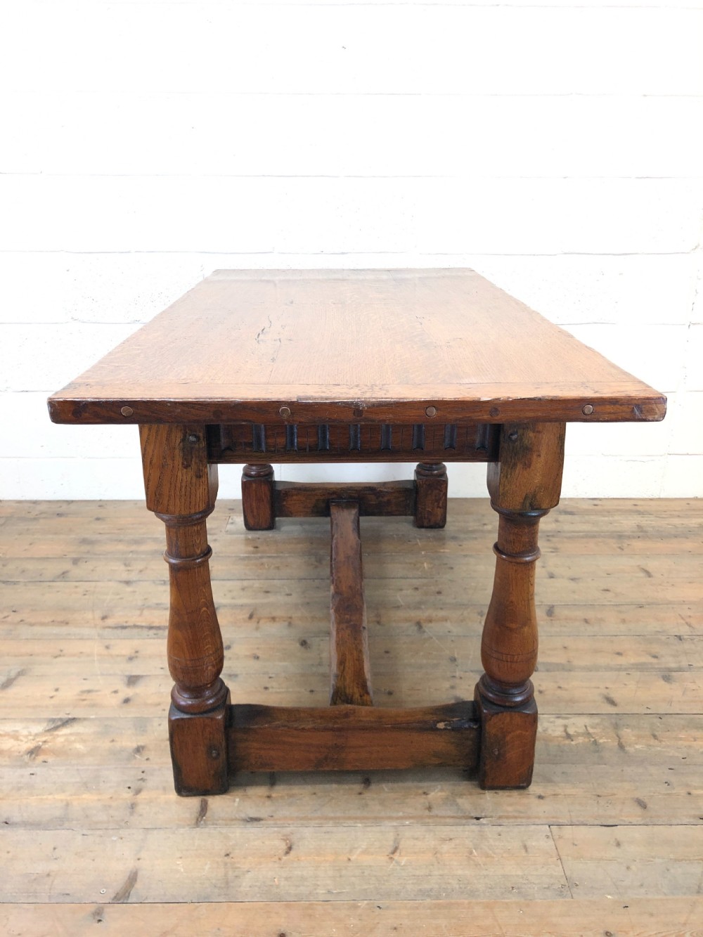 Early 20th Century Oak Refectory Table with Cleated Plank Top View VI
