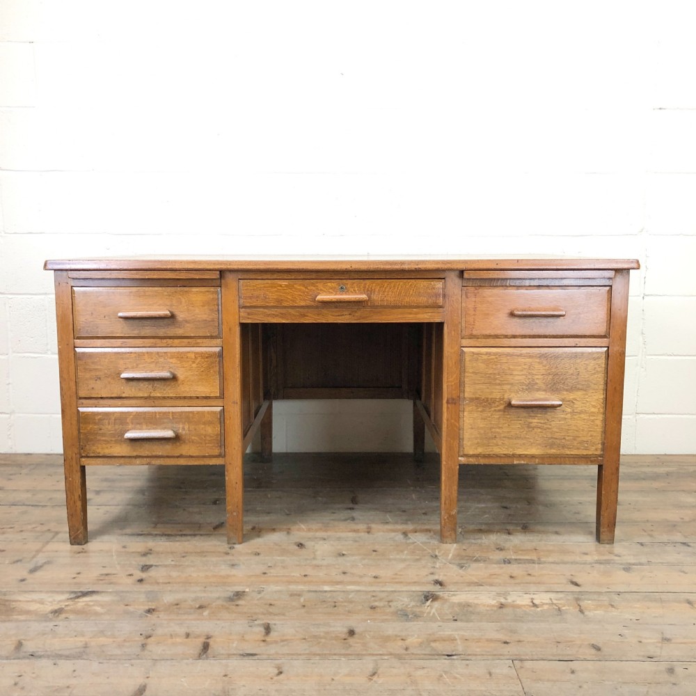 Early 20th Century Oak Desk with Six Drawers