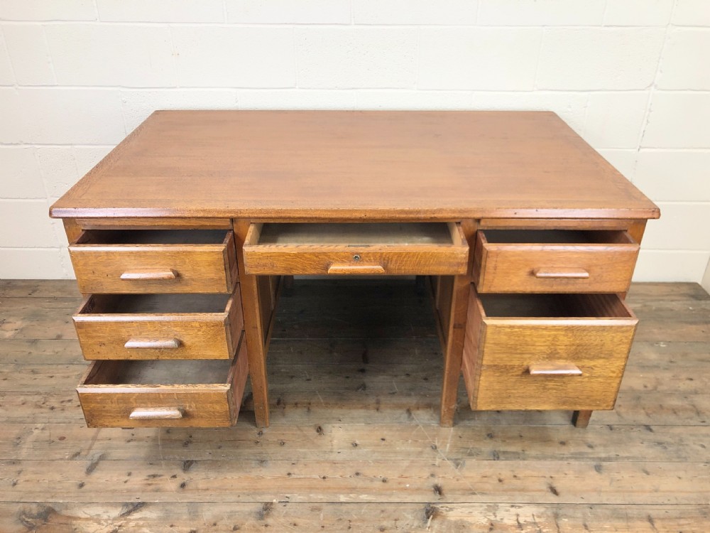 Early 20th Century Oak Desk with Six Drawers View III