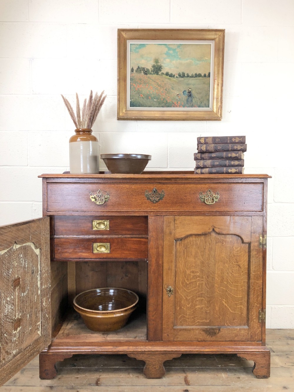 19th Century Oak Cupboard on Bracket Feet View III