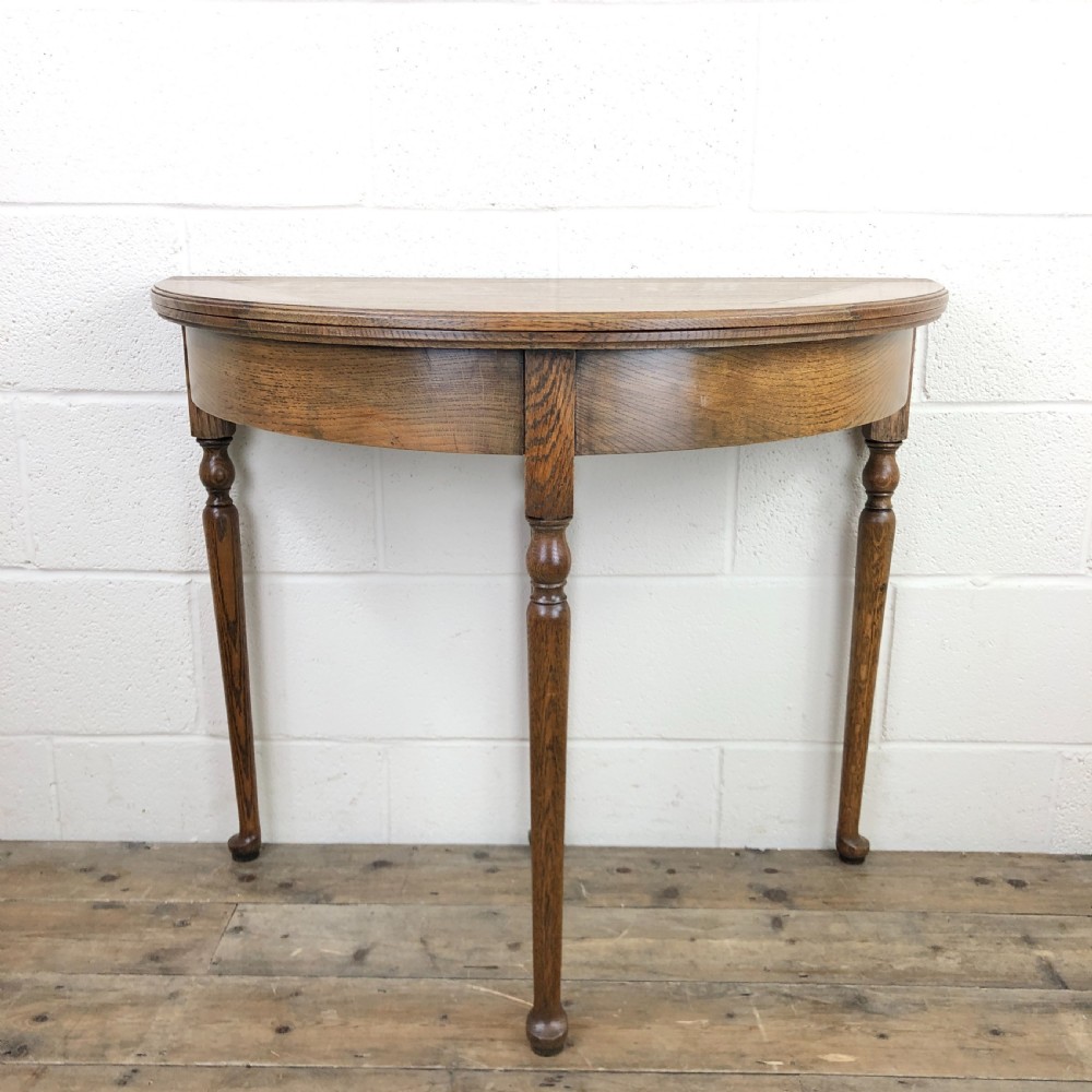 Early 20th Century Oak Demi-Lune Fold Over Games Table