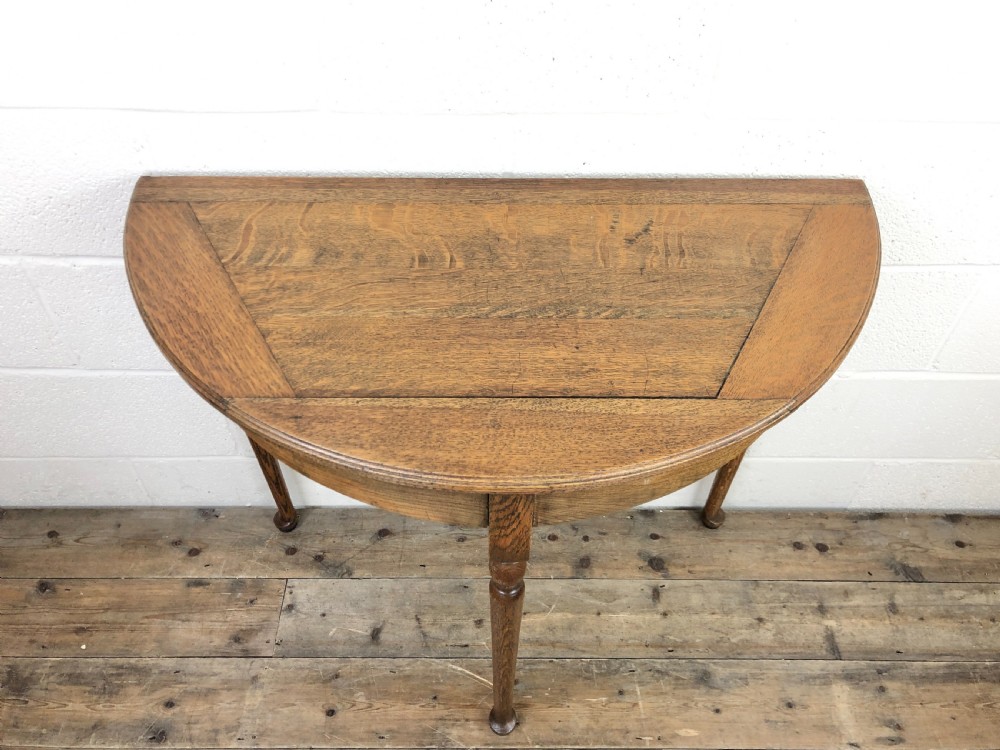 Early 20th Century Oak Demi-Lune Fold Over Games Table View II