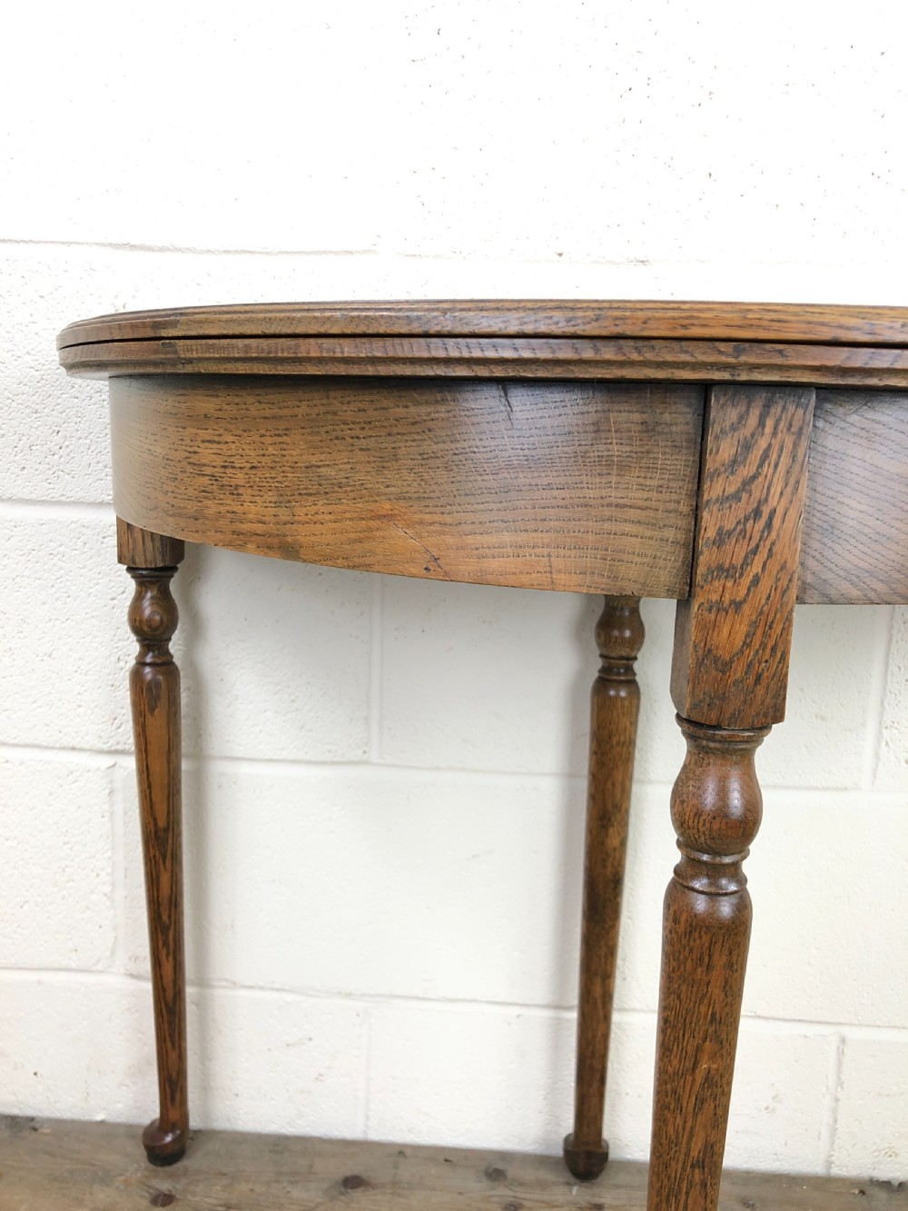 Early 20th Century Oak Demi-Lune Fold Over Games Table View IV