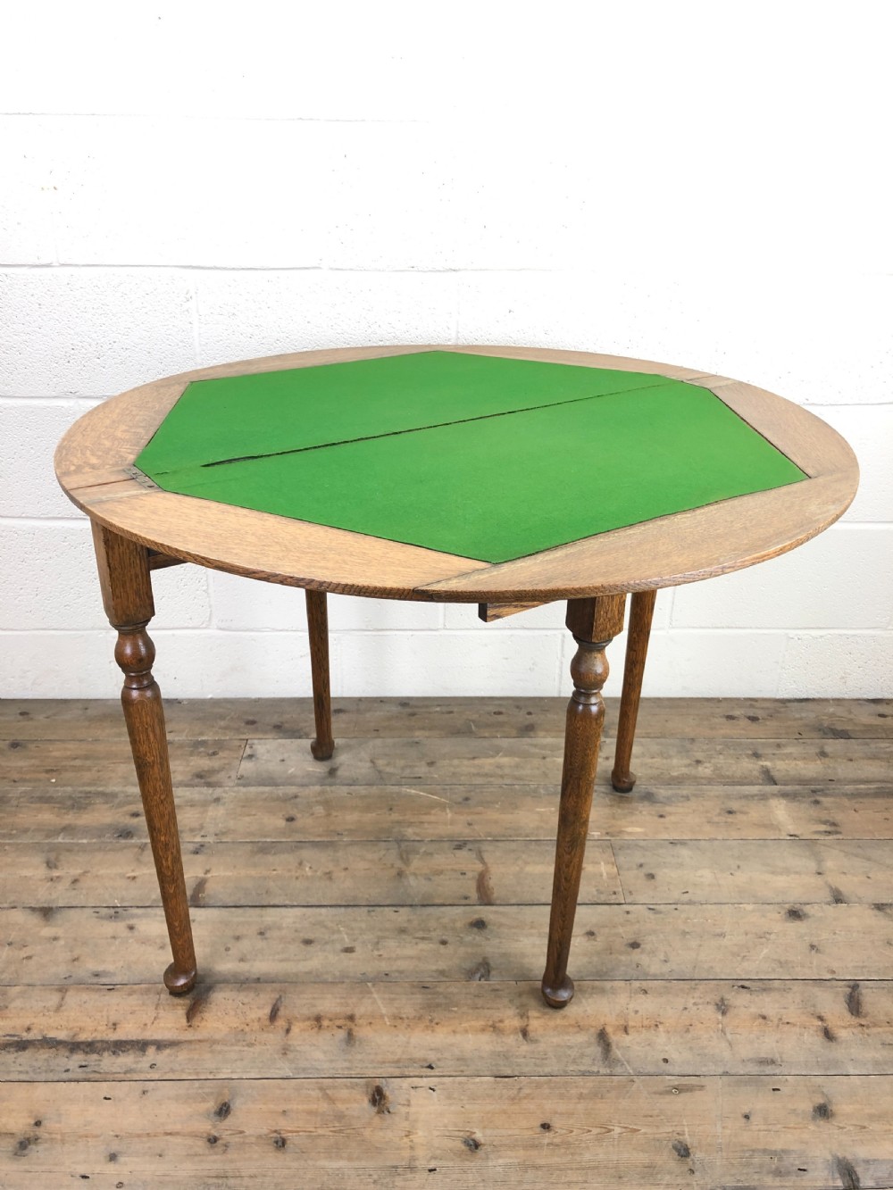 Early 20th Century Oak Demi-Lune Fold Over Games Table View VI