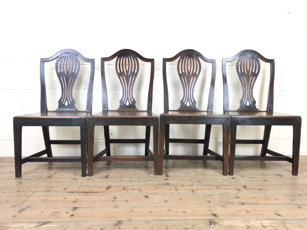 Four Oak Country Chairs with Fret Cut Backs