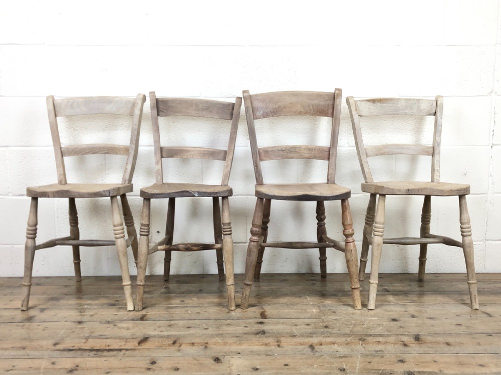 Set of Four Antique Farmhouse Chairs with Shaped Bar Backs
