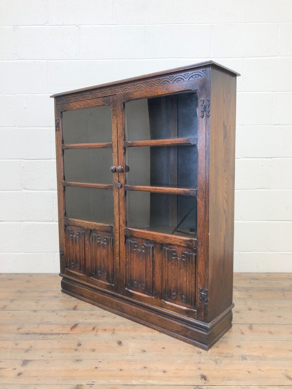 Antique Oak Glazed Bookcase View X