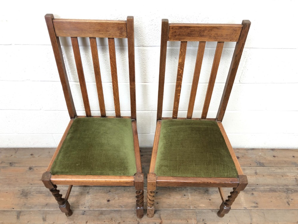 Antique Set of Six Green Fabric Dining Chairs View IV